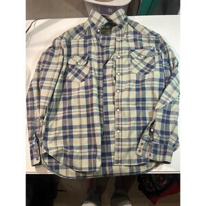 Lucky Brand Men's Medium Saturday Stretch Plaid  Shirt Long Sleeve Pearl Snap